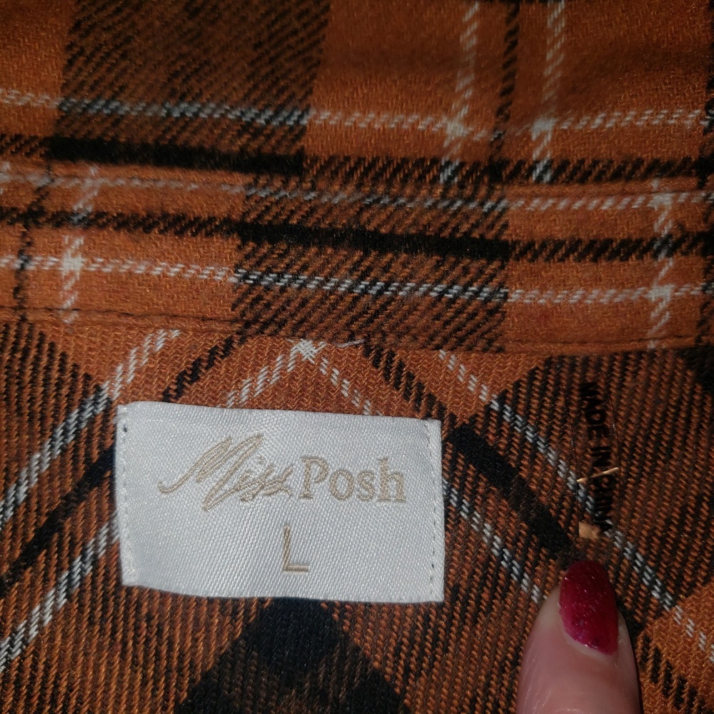 MISS POSH Brown Cropped Flannel Shirt Jacket Size Large - Picture 4 of 6